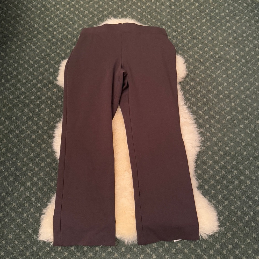 Eileen Fisher Brown Rayon Nylon Stretch Jersey Straight Leg Pant